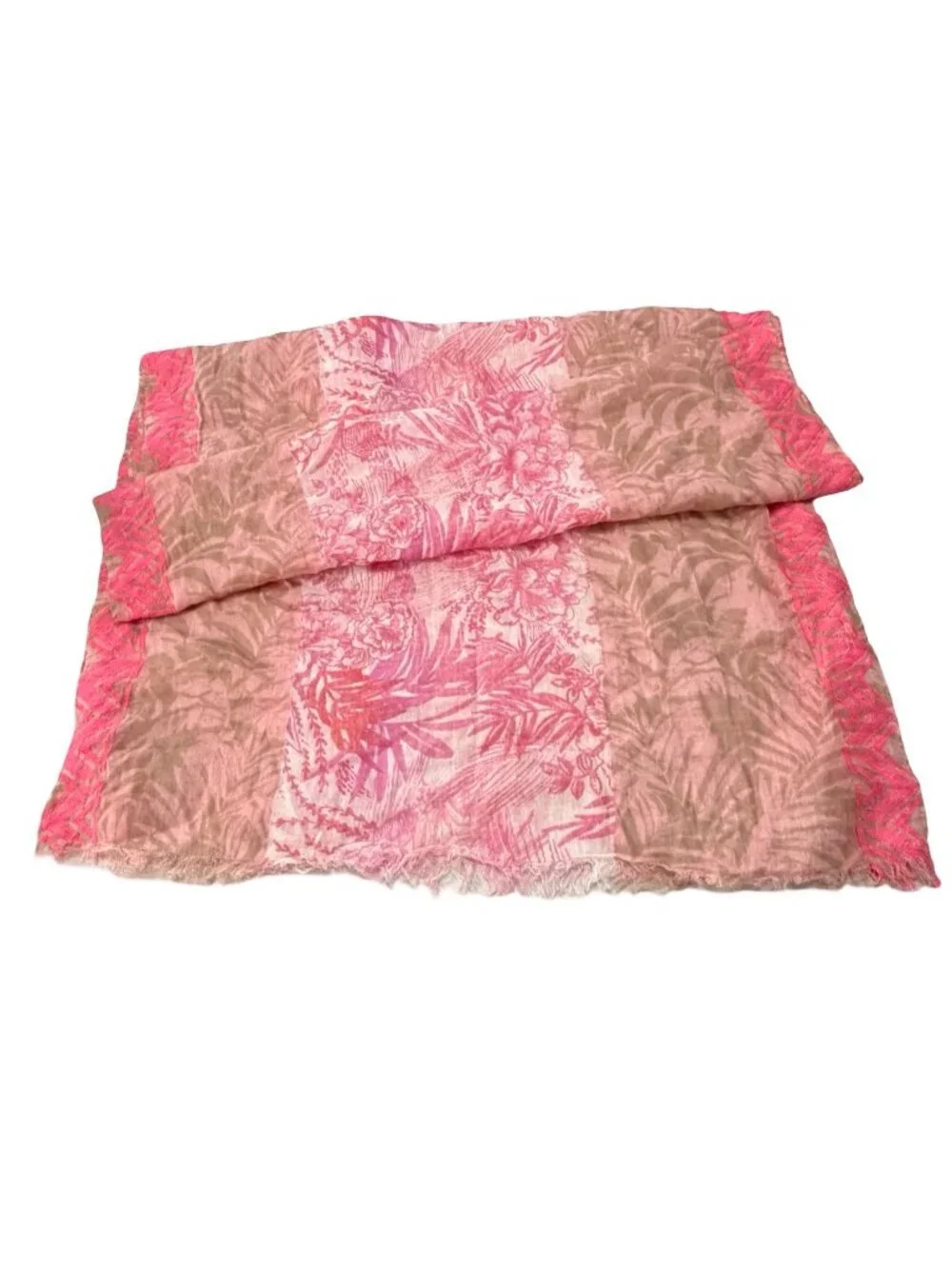 American Eagle Outfitters Pink Brown Tropical Floral Embroidered Scarf 70x24 201